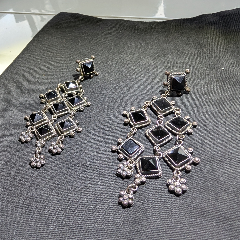 Elegant Black and Silver Chandelier Earrings